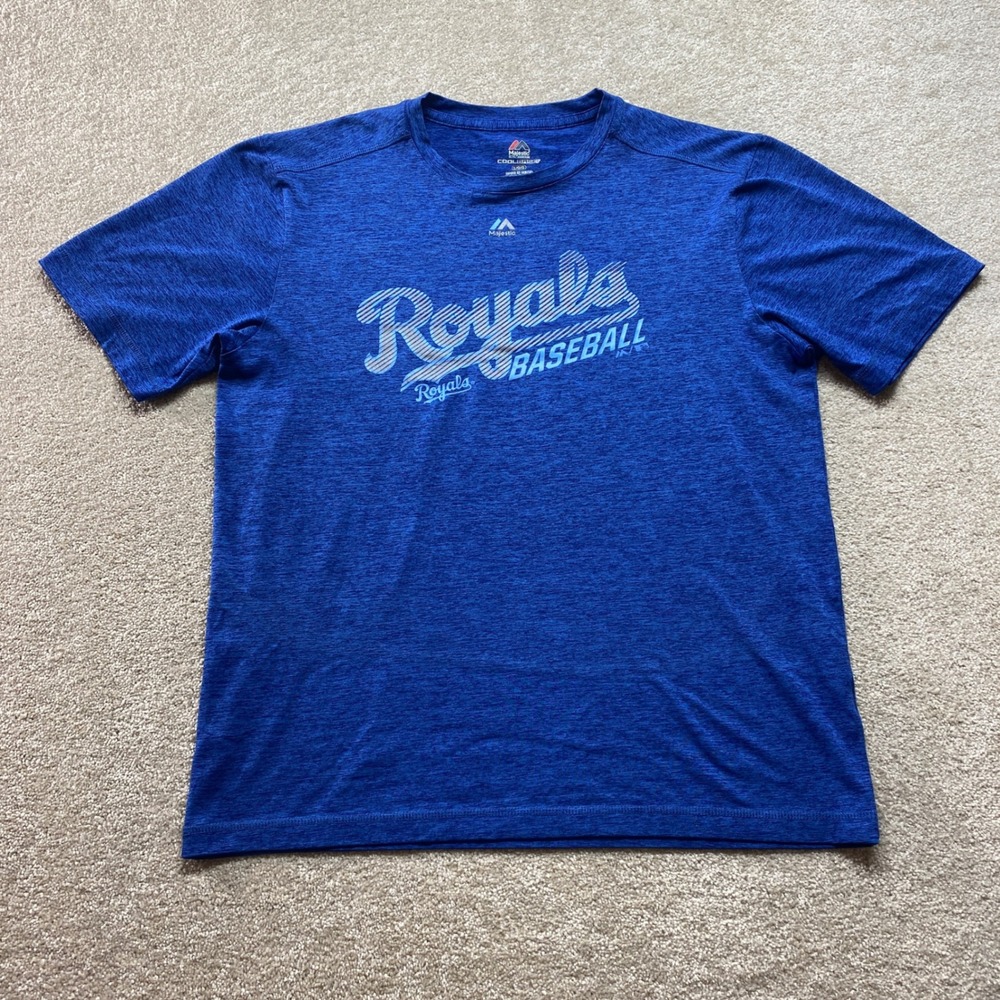 Majestic Kansas City Royals Baseball Shirt Men Large Cool Base Blue Short Sleeve